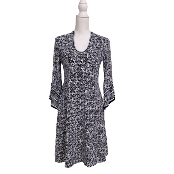 Max Studio Bell Sleeve Midi Dress Size XS Patterned Floral Navy Blue White Color - Picture 1 of 10